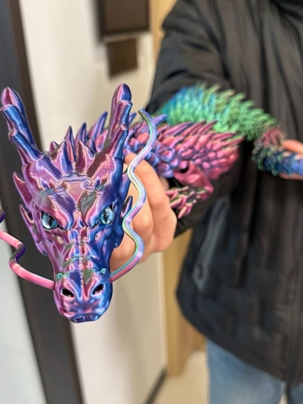 Iridescent Multicolor Dragon Sculpture - Blue Pink Green